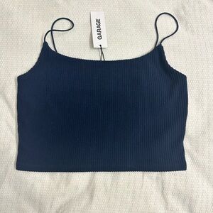 Garage Navy Ribbed Cropped Cami with Thin Straps